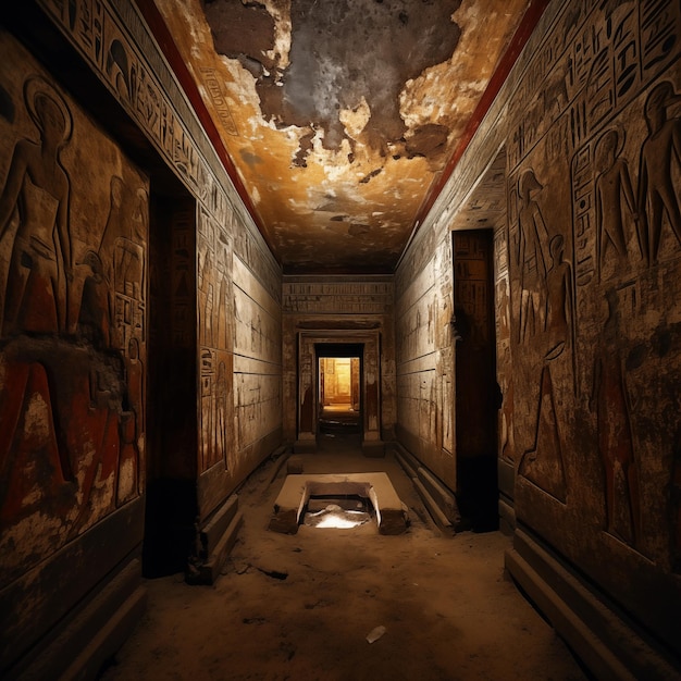 L'intérieur d'une tombe sombre en Égypte
