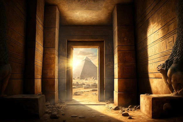 À l'intérieur des tombes cachées des pharaons en Égypte Les intérieurs des pyramides d'Égypte qui sont inaccessibles au grand public sont éclairés par la lumière du soleil passant à travers les ouvertures Peinture antique Égyptien hi