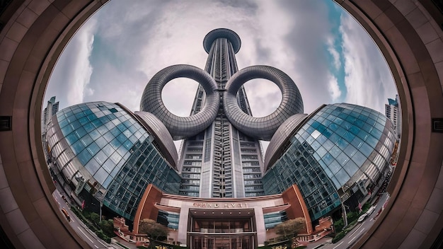 Photo l'intérieur de la tour jin mao depuis le hall de l'hôtel grand hyatt de shanghai, en chine