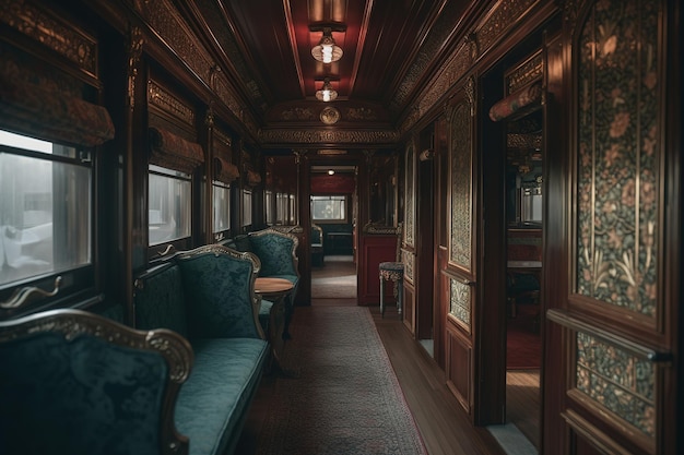 Intérieur de train somptueux avec des détails de style italien voyage de luxe IA générative