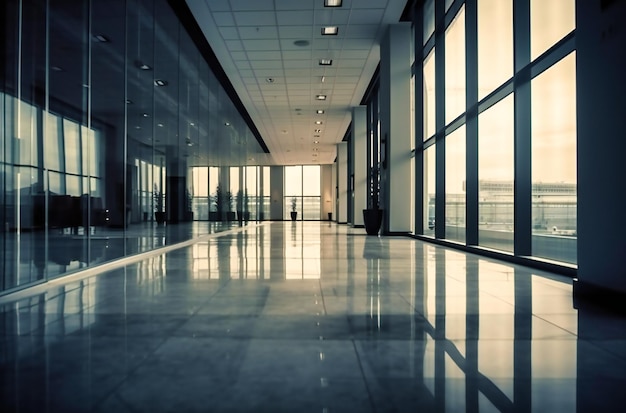 Intérieur en verre de hall à l'immeuble de bureaux moderne