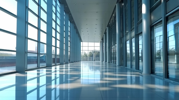 Intérieur en verre moderne avec des gens en bleu