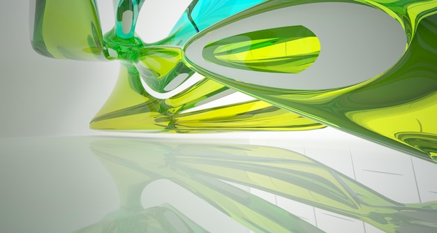 Intérieur de verres dégradés blancs et colorés abstraits avec illustration et rendu 3D de fenêtre