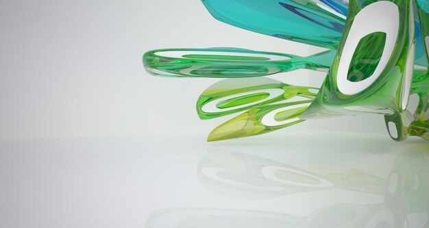 Intérieur de verres dégradés blancs et colorés abstraits avec illustration et rendu 3D de fenêtre