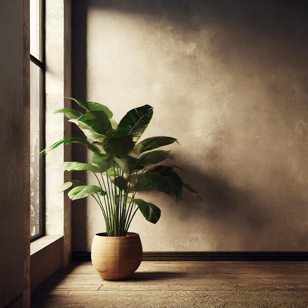 Intérieur vide 3d avec plante domestique Ai généré