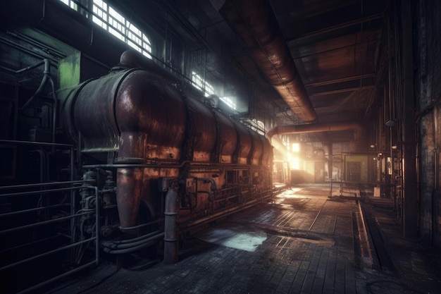 Intérieur vide de chaudière d'usine industrielle la nuit