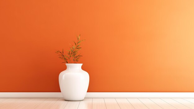 Intérieur vide orange avec vase blanc