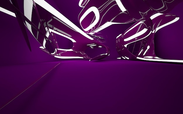 Intérieur violet abstrait avec des lignes blanches brillantes. Illustration 3D. Rendu 3D