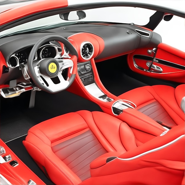 L'intérieur d'une voiture Ferrari rouge