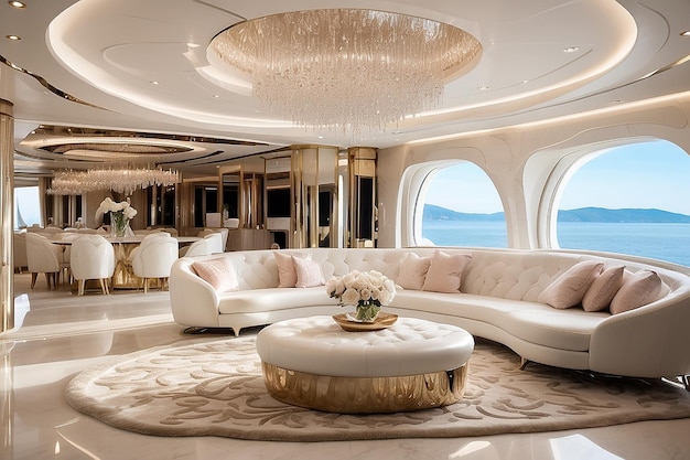 Intérieur de yacht luxueux nouveau bateau