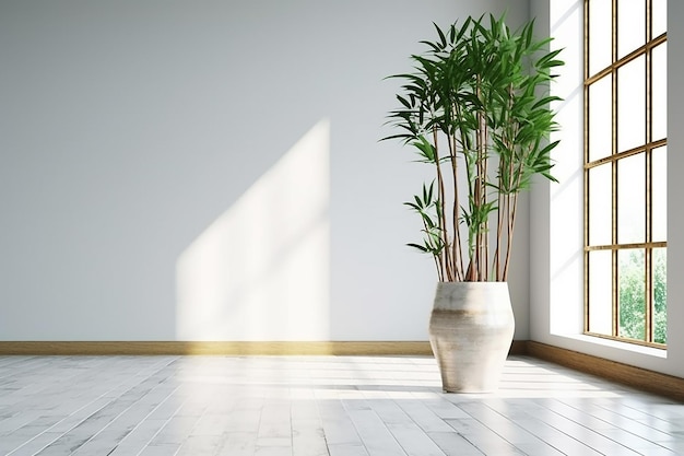 Intérieur zen minimaliste avec une tranquillité naturelle en bambou en pot