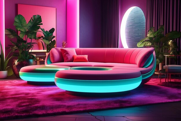 Photo des intérieurs colorés pour le salon, design en velours, couleur néon, luxe.