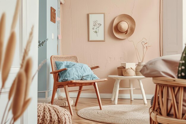 Photo des intérieurs minimalistes élégants avec un décor confortable et des couleurs chaudes