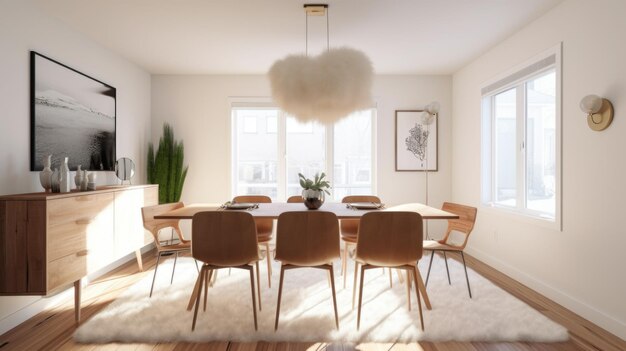 Photo interior design inspiration of midcentury modern scandinavian style dining room loveliness