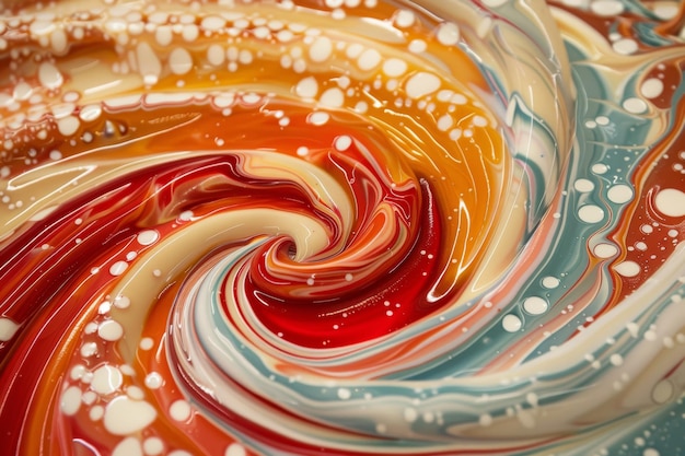 Photo interprétation artistique abstraite des saveurs européennes à travers des motifs et des couleurs tourbillonnants représentant les pâtisseries