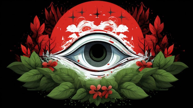 une interprétation artistique du drapeau indonésien incorporant de manière créative des éléments de la nature
