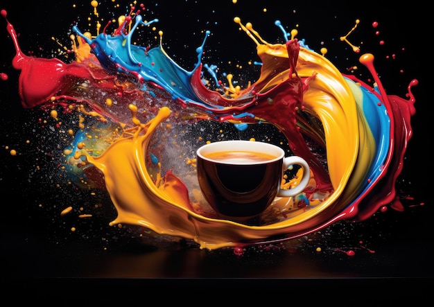 Une interprétation expressionniste abstraite du café avec des éclaboussures vibrantes de couleurs primaires