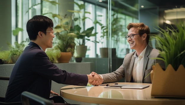 Photo l'interviewer et le demandeur discutent de l'opportunité d'emploi discussion sur l'embauche professionnelle