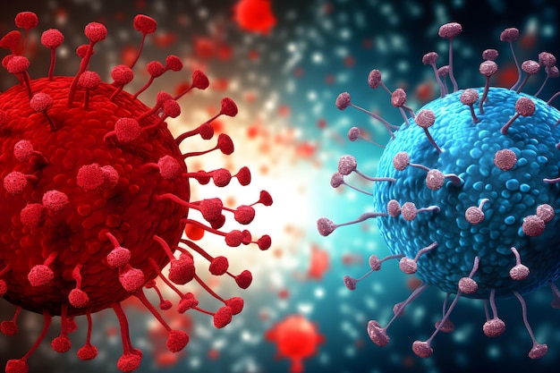 Invasion virale Gros plan de particules rouges dans une mer de cellules sanguines