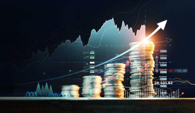 Investissement financier Pile de pièces pour investisseur financier avec croissance graphique de négociation