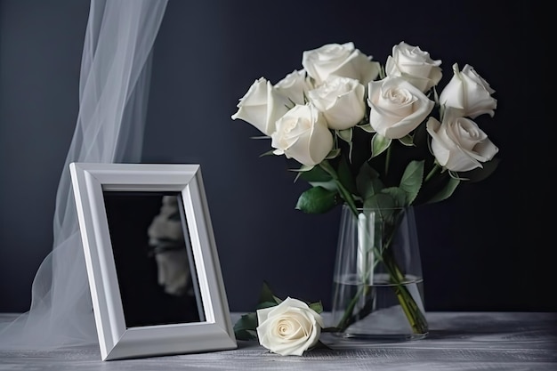 Photo invitation aux funérailles ou au réveil avec des roses blanches peut également être utilisé comme bannière