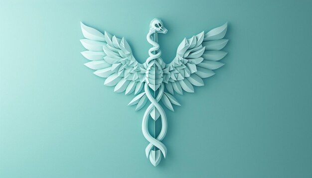 une invitation avec un design 3D minimaliste du symbole du Caduceux