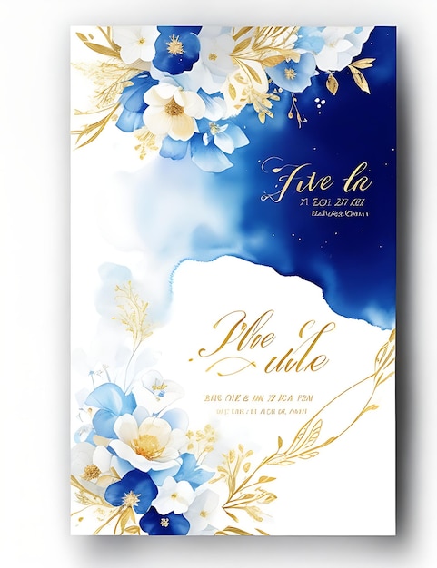 Photo invitation florale céleste d'or et de bleu