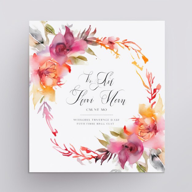 Photo invitation de mariage à l'aquarelle avec fleurs à l'aquarelle ai générer une illustration