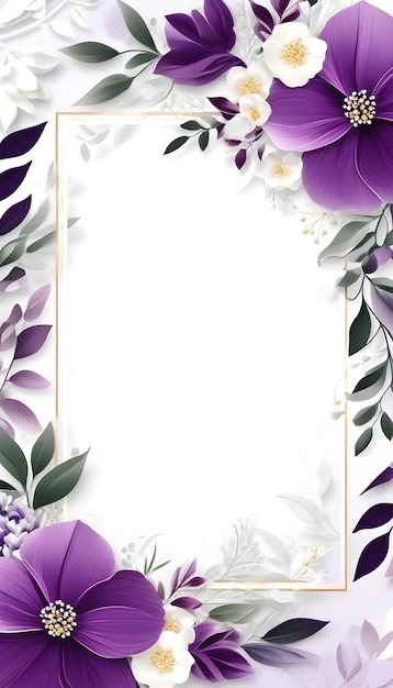 Photo invitation de mariage carte blanche avec des fleurs violettes générative ai