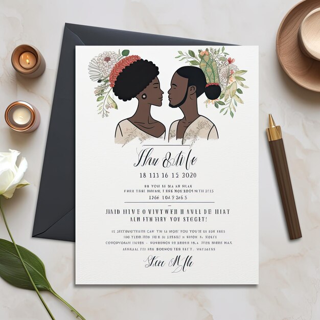 Invitation de mariage avec un couple africain Illustration vectorielle
