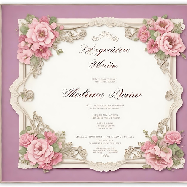 Une invitation de mariage d'époque élégante avec des bordures de fleurs décoratives