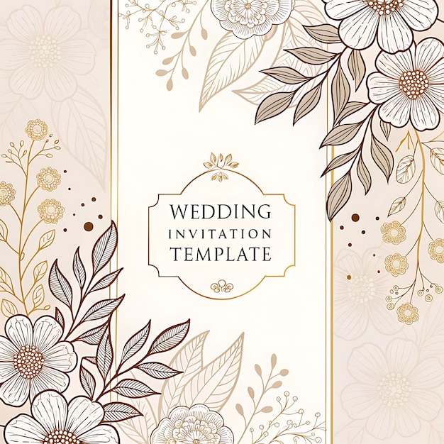 une invitation de mariage avec des fleurs et une bouteille de champagne