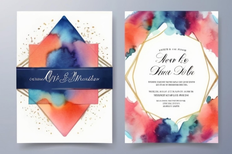 Photo invitation de mariage avec un fond d'aquarelle abstrait