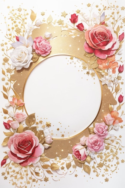 Invitation en or enchanté et brillante rose avec un espace vide pour écrire à l'arrière-plan blanc
