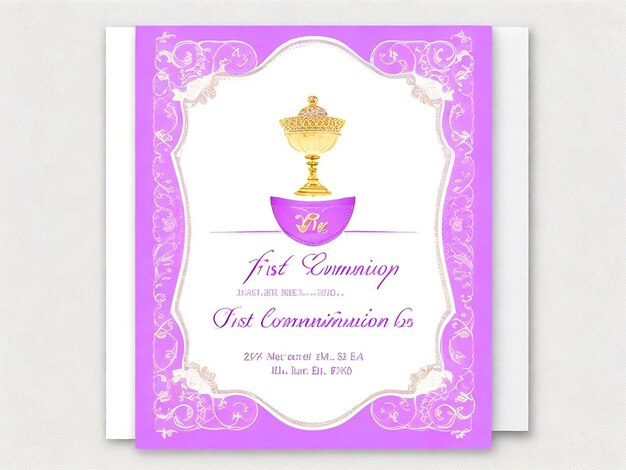 Photo invitation à la première sainte communion fille pourpre et or image gratuite téléchargée