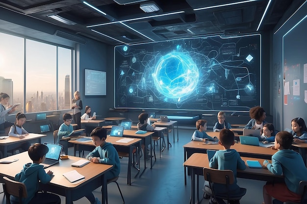 L'IoT et l'éducation Connexions intelligentes dans la salle de classe futuriste