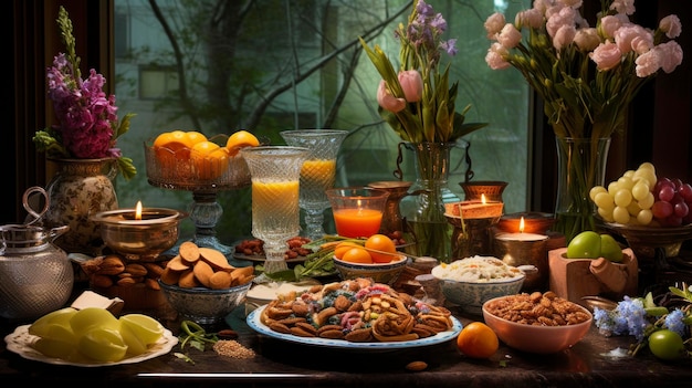 Photo iran expérience de la célébration dynamique de nowruz le nouvel an persan avec une table festive haftseen