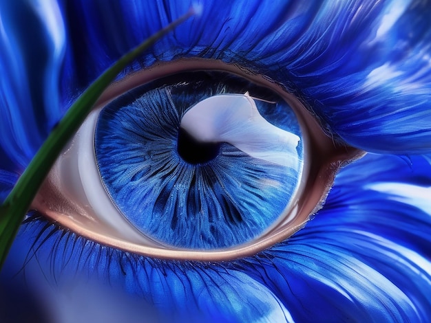 Iris bleu couleurs vives cils brillants élégance en gros plan