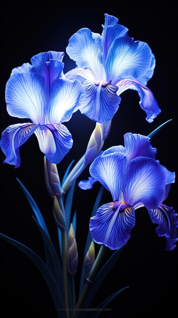 un iris bleu avec une fleur bleue et pourpre au milieu