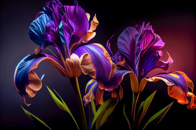 Iris de fleurs colorées futuristes en gros plan AI générative AI générative