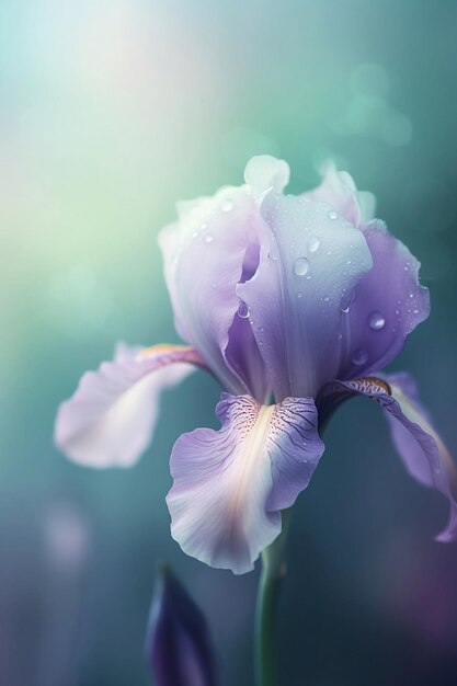 Photo iris de pupille fragile sur fond pastel en gros plan
