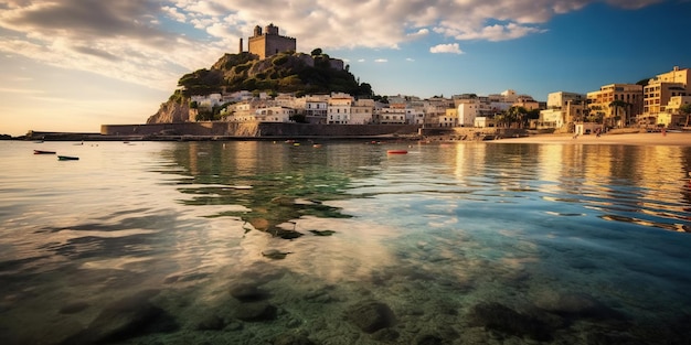 Photo ischia, en italie, avec le château d'aragon en méditerranée