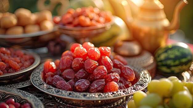 Photo l'islam au ramadan avec une lanterne sur la mosquée nourriture vibrations heureuses islamique et flottant lanterne backgr