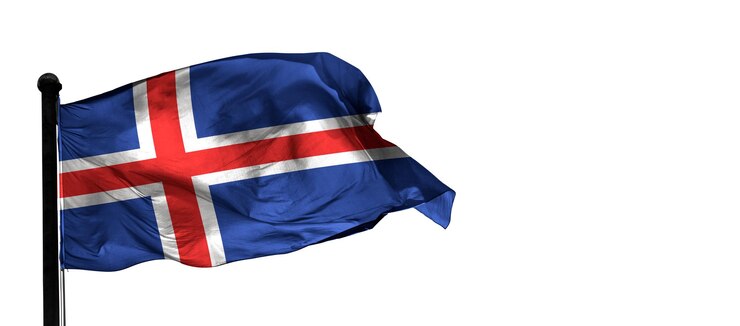 Photo islande pays 3d vent agitant le drapeau et fond blanc