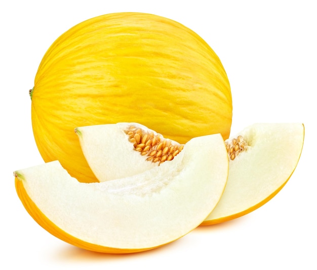 Isolat de fruit de melon Melon sur un tracé de détourage de melon blanc Retouche haut de gamme