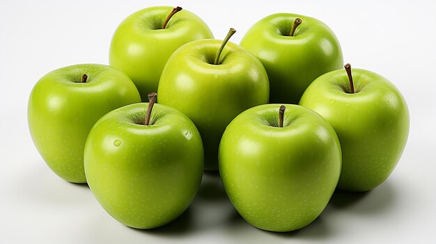 Isolate de pomme verte Pommes sur fond blanc Série de pommes vertes à moitié tranchées entières avec coupe