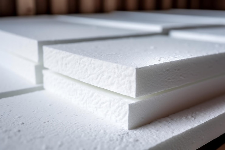 Photo isolation en mousse blanche sur le mur de la maison closeup