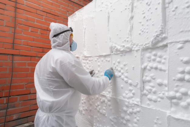 Isolation d'un mur en briques avec du polystyrène blanc