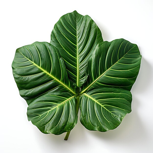 Photo isolé d'alocasia polly une variété végétale captivante avec vue de dessus sur fond blanc