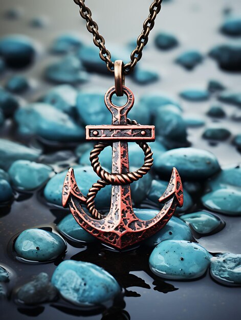 Isolé de l'ancre pendant collier nautique bronze ancrage conception bleu un concept d'actif de jeu Clipart